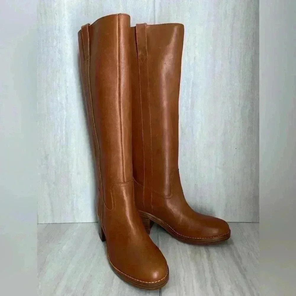 NEW Marc Fisher Leather HYDRIA Block Heel Boot in Carmel Women’s Size 6.5